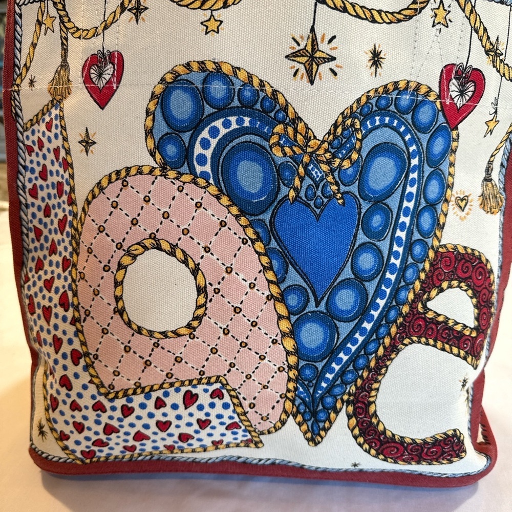 BNWT Brighton Holiday Tote Bag LOVE Heart Ornament Print Canvas